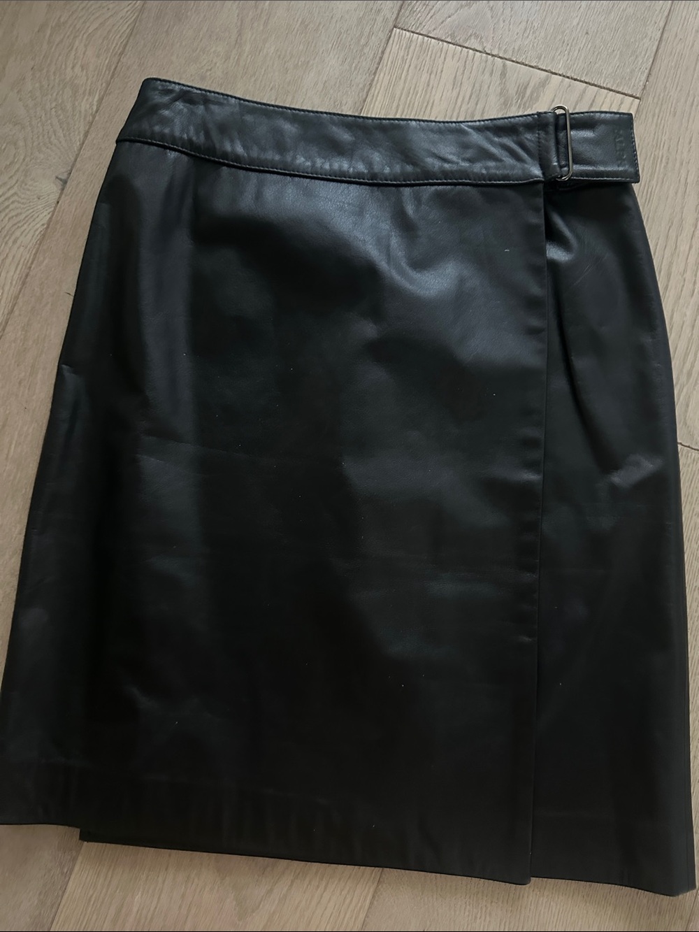 RALPH Ralph Lauren Black Leather Pencil Skirt with Side Buckle
